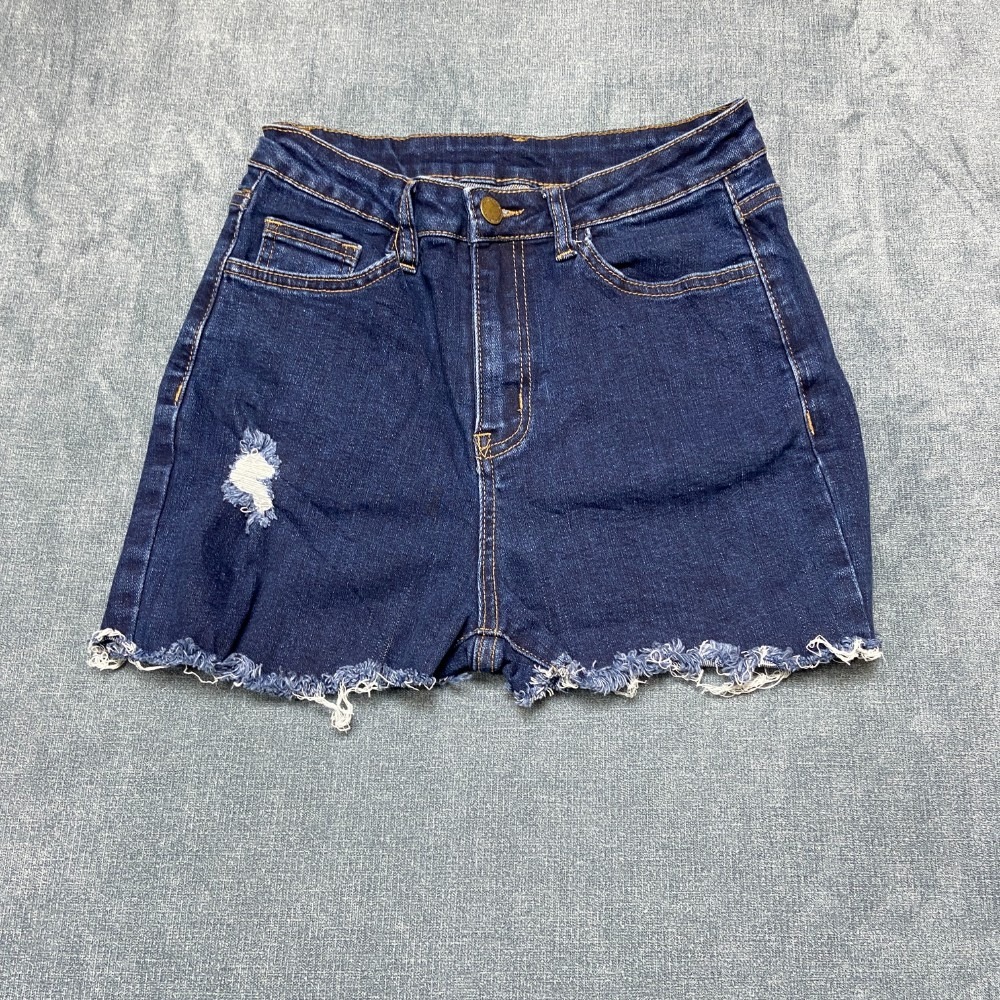 Shein Shorts Women 26 Blue Denim Cotton Distressed Frayed Hem Casual Classic Fit